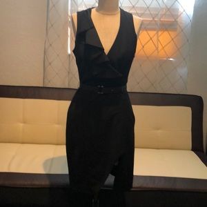 Black cocktail dress with cascade cleavage